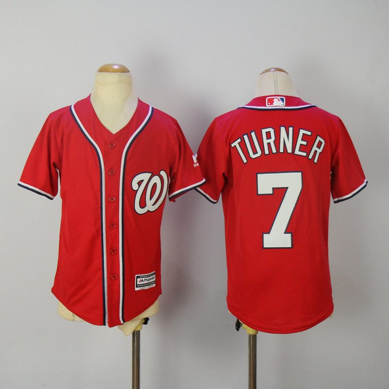 Youth 2017 MLB Washington Nationals #7 Turner Red Jerseys->->Youth Jersey